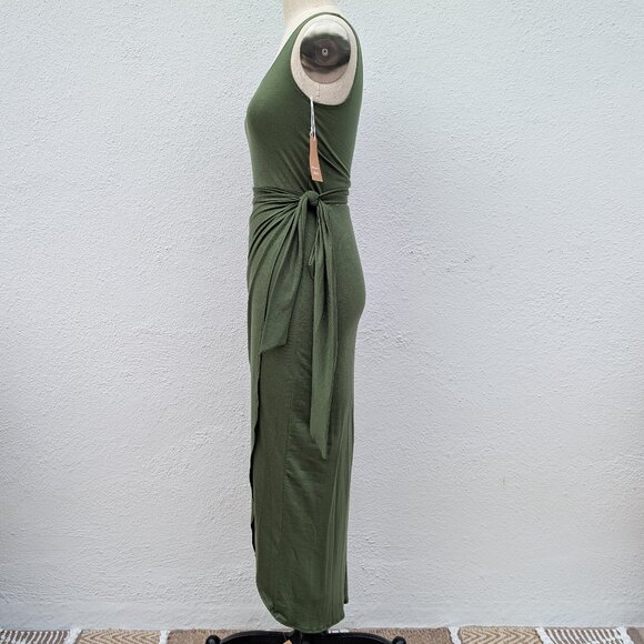 NWT REFORMATION Jeans Kaila Knit Wrap Midi Dress In Moss Green Size Small - Picture 3 of 13